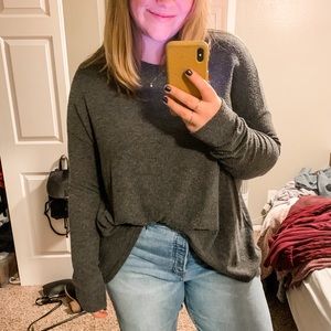 Super soft gray sweater sharkbite hem